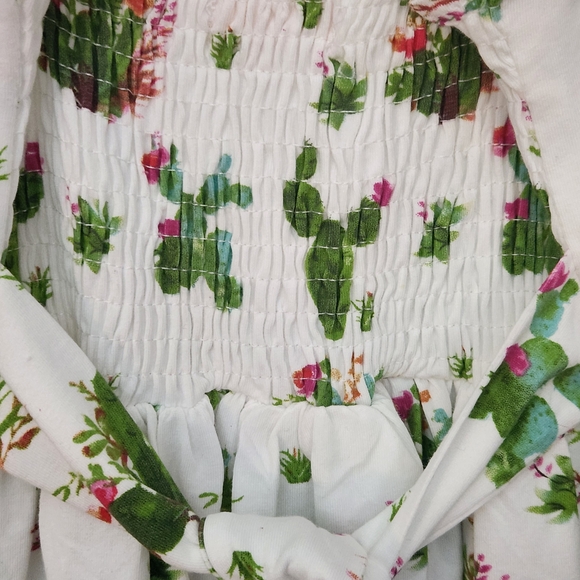 Think Pink Soft Green Cacti Floral White Dress w/Lace Hem&Shoulder, Size 8, NWT - Picture 7 of 7